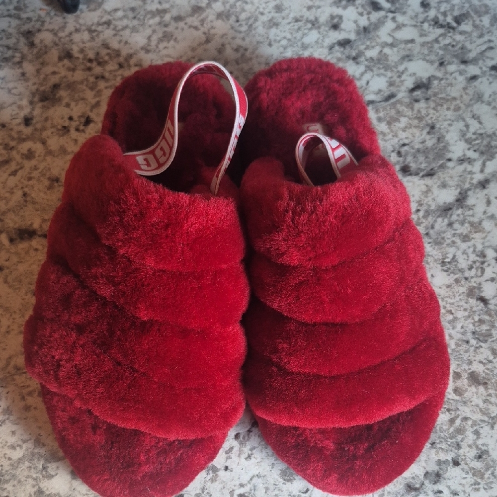 Red Fuzzy Slippers - Picture 2 of 6